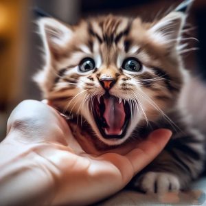 Котенок кусается во время игры